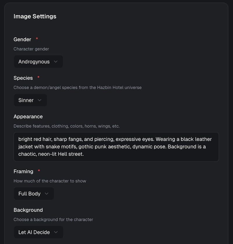 Choose Gender & Species